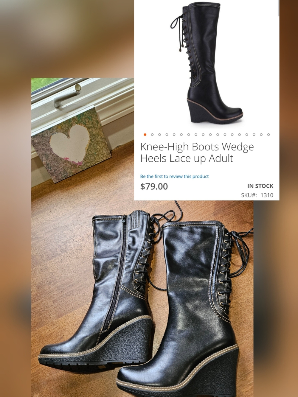 Women’s Knee-High Lace-Up Wedge Boots in Black